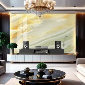 Công trình tranh vân đá onyx ốp tường tivi được bảo hành 10 năm