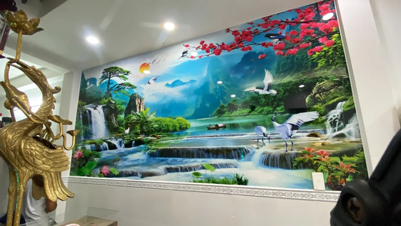 Công trình thi công tranh PVC vân đá tráng gương thực tế tại Đông Nam Bộ — Xưởng Tân Thành mẫu 01 Công trình thi công tranh PVC vân đá tráng gương thực tế tại Đông Nam Bộ — Xưởng Tân Thành mẫu 01