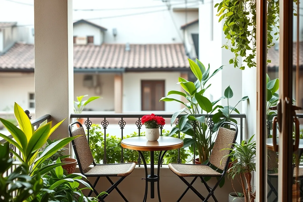 Góc ngồi thư giãn trên ban công Góc ngồi thư giãn với bàn ghế nhỏ trên ban công