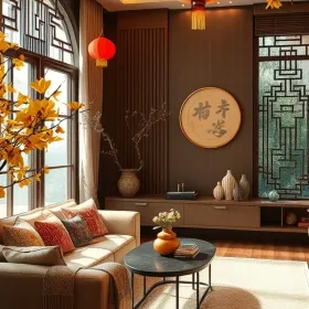 Trang trí nhà đón Tết sang trọng ấm cúng với hoa mai và mảng tường đón khách