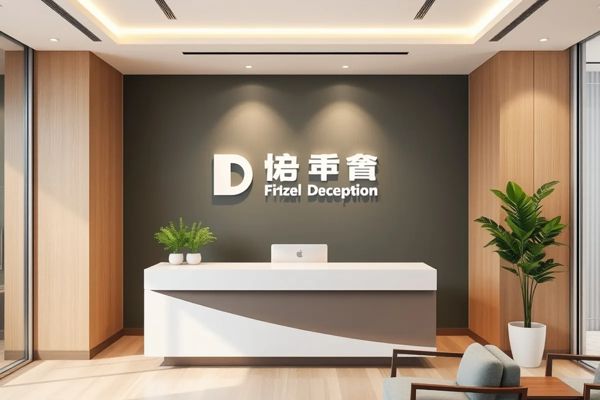 Tường thương hiệu lễ tân văn phòng Khu lễ tân văn phòng với mảng tường thương hiệu chuyên nghiệp