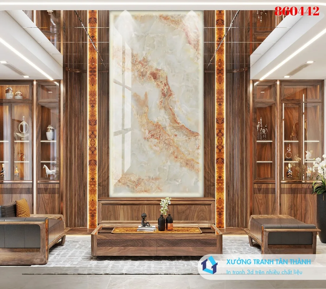 Tranh đá giả ngọc 3D onyx kem ốp tường phòng khách gỗ óc chó xuyên sáng Tranh đá giả ngọc 3D onyx kem ốp tường phòng khách gỗ óc chó xuyên sáng