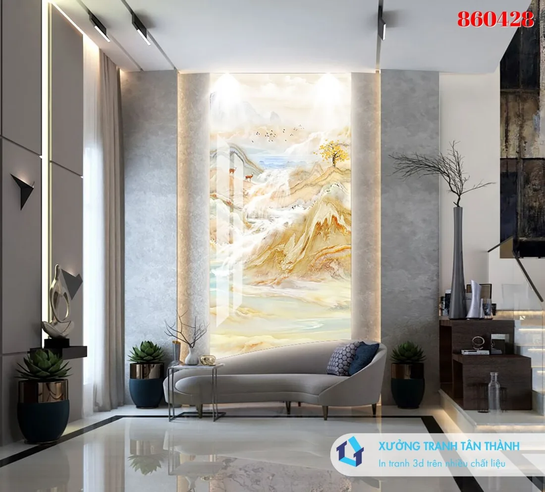 Tranh đá giả ngọc 3D sơn thủy vân onyx xuyên sáng cho sảnh thông tầng hiện đại Tranh đá giả ngọc 3D sơn thủy vân onyx xuyên sáng cho sảnh thông tầng hiện đại
