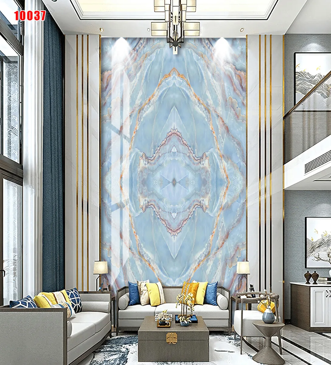 Tranh đá PVC vân onyx xanh mô phỏng tranh đá tự nhiên ốp sảnh thông tầng Tranh đá PVC vân onyx xanh mô phỏng tranh đá tự nhiên ốp sảnh thông tầng