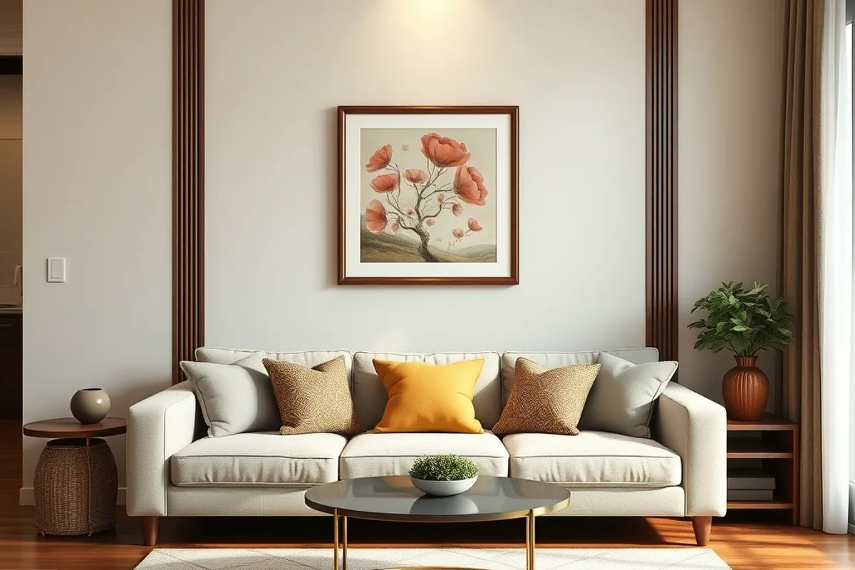 Vị trí treo tranh phong thủy chuẩn Vị trí treo tranh phong thủy chuẩn trên mảng tường chính sau sofa phòng khách