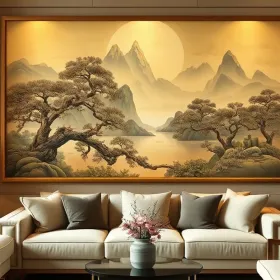 Tranh phong thủy treo phòng khách hợp mệnh trên mảng tường sau sofa hài hòa