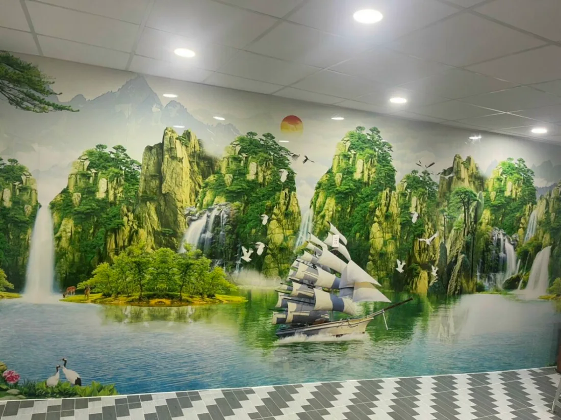 Tranh tráng gương 3D phong cảnh sơn thủy thác nước tạo chiều sâu 5D cho phòng khách Tranh tráng gương 3D phong cảnh sơn thủy thác nước tạo chiều sâu 5D cho phòng khách