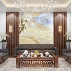 Tranh Vân Đá Phòng Khách mẫu Đối Xứng VDPK-002 - Xưởng Tranh Tân Thành