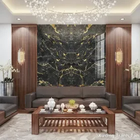 Tranh Vân Đá Phong Thủy Màu Đen mẫu Huyền Bí PTD-007 - Xưởng Tranh Tân Thành