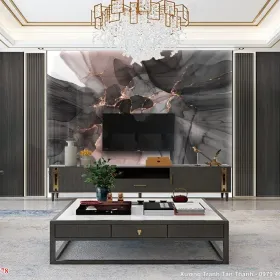 Tranh Vân Đá Phong Thủy Màu Đen mẫu Huyền Bí PTD-057 - Xưởng Tranh Tân Thành