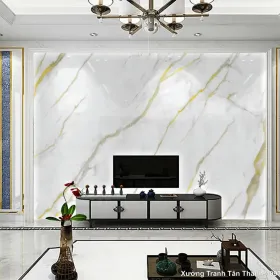 Tranh Vân Đá Phong Thủy Nâu Vàng mẫu Thịnh Vượng PTN-018 - Xưởng Tranh Tân Thành
