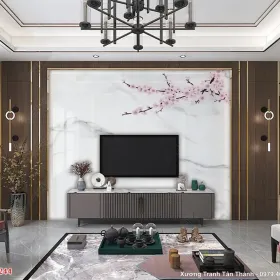 Tranh Vân Đá Phong Thủy Trắng Vân Mây mẫu Dễ Phối PTT-032 - Xưởng Tranh Tân Thành