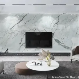 Tranh Vân Đá Phong Thủy Trắng Vân Mây mẫu Tinh Khôi PTT-089 - Xưởng Tranh Tân Thành