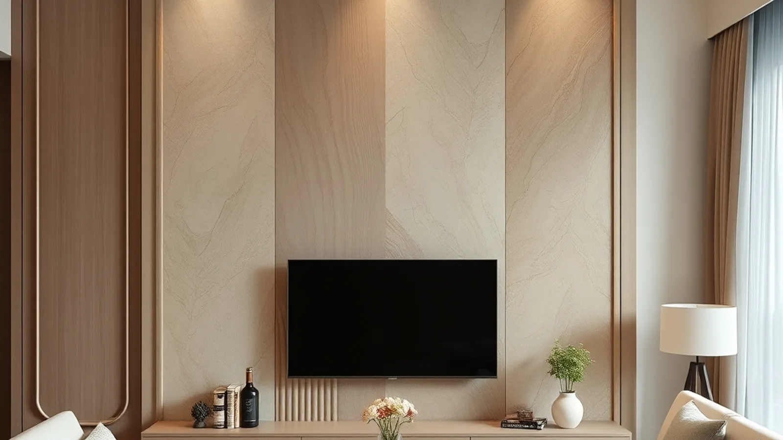 Các vật liệu ốp tường trang trí phổ biến cho mảng tường phòng khách